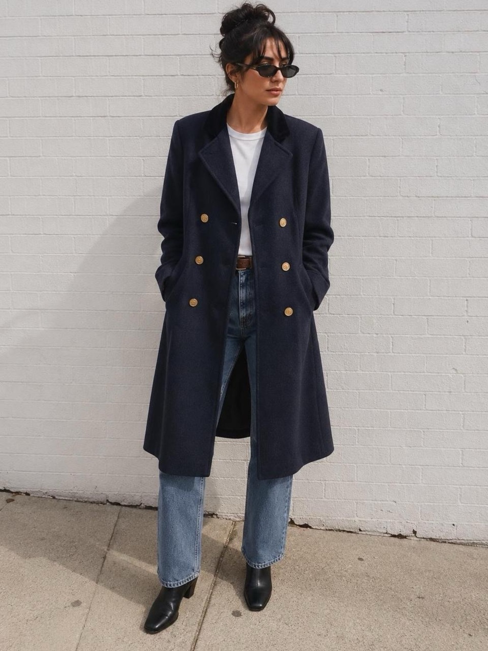Double-Breasted Wool Coat with Gold Buttons